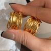 Vintage Stainless Steel Multi-layer Twist Irregular Thick C Shape Hoop Earrings Distortion Interweave Ear Hoops Wedding Jewelry