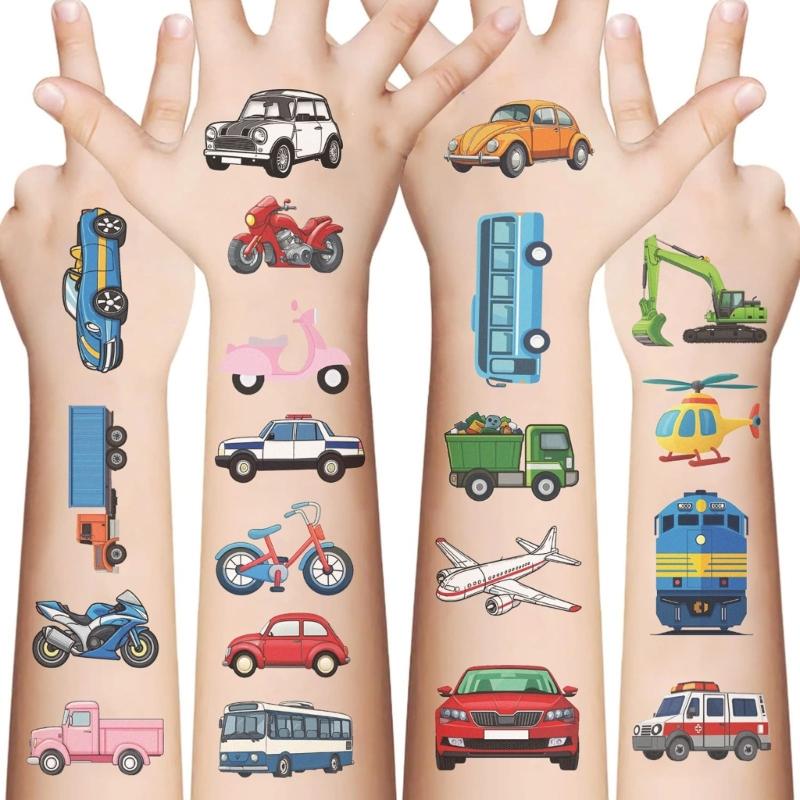 10 Sheets Childrens Transport Themed Temporary Brand the face Colors Skin Safe Decals For Boys Girls Craft Activities