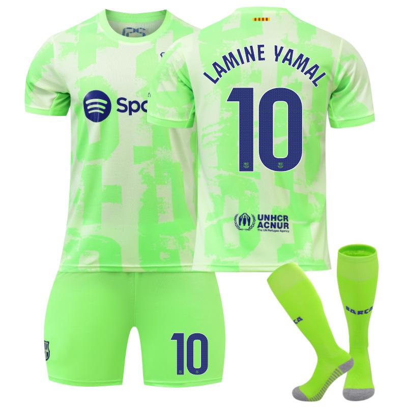 Teens Kids Adults Custome Name Football Kits 24/25 Barça 2nd Away #10 Lamine Yamal Sport Training Jersey Set with Socks