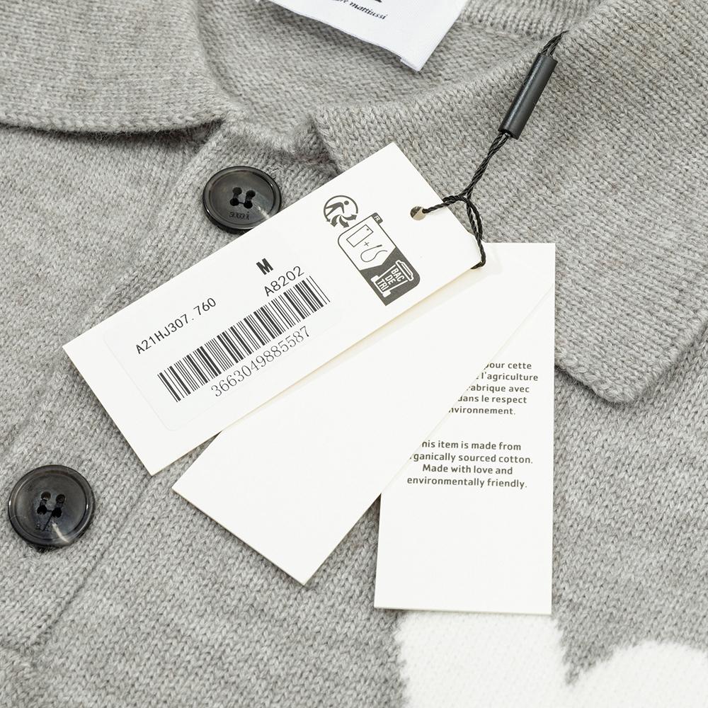 AMI White Heart-shaped Jacquard Alpaca Wool Blended Loose Sweater Polo Collar Men Pullover Sweater