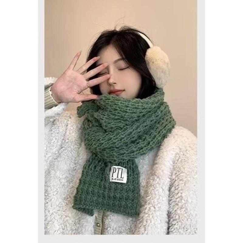 2026 Winter Knitted Scarf Women Soft Warm Neck Wrap Solid Color Chunky Crochet Style