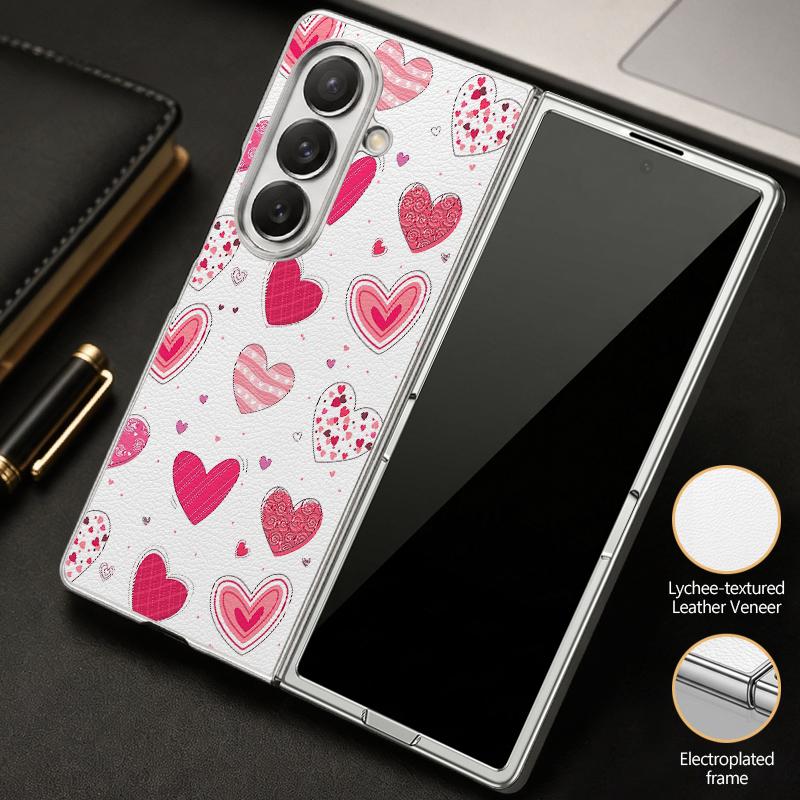 INS Heart Sticker Collage Case For Samsung Z Fold 8 Ultra 7 6 5 Luxury Plating Leather Skin Hard Phone Cover For Galaxy Z Fold8 Fold7 Fold6