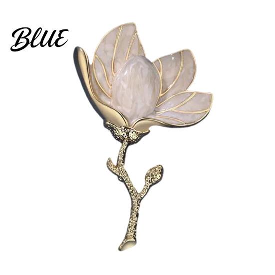Flower Accessory Magnolia Brooch for Women Enamel Alloy Oil Dripping белый