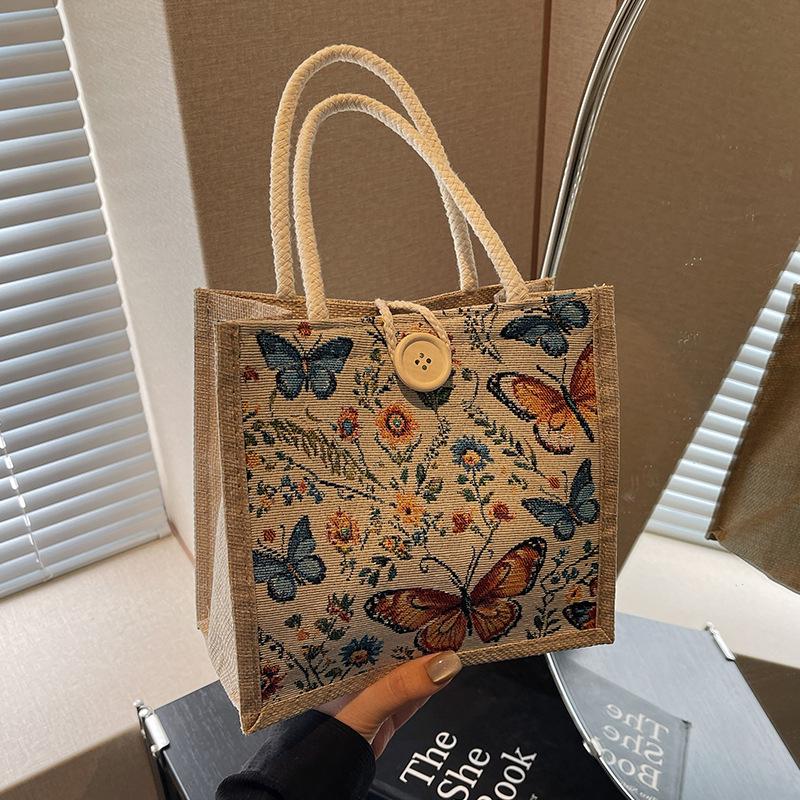 

Женская модная льняная сумка-бенто с вышивкой бабочек 2025