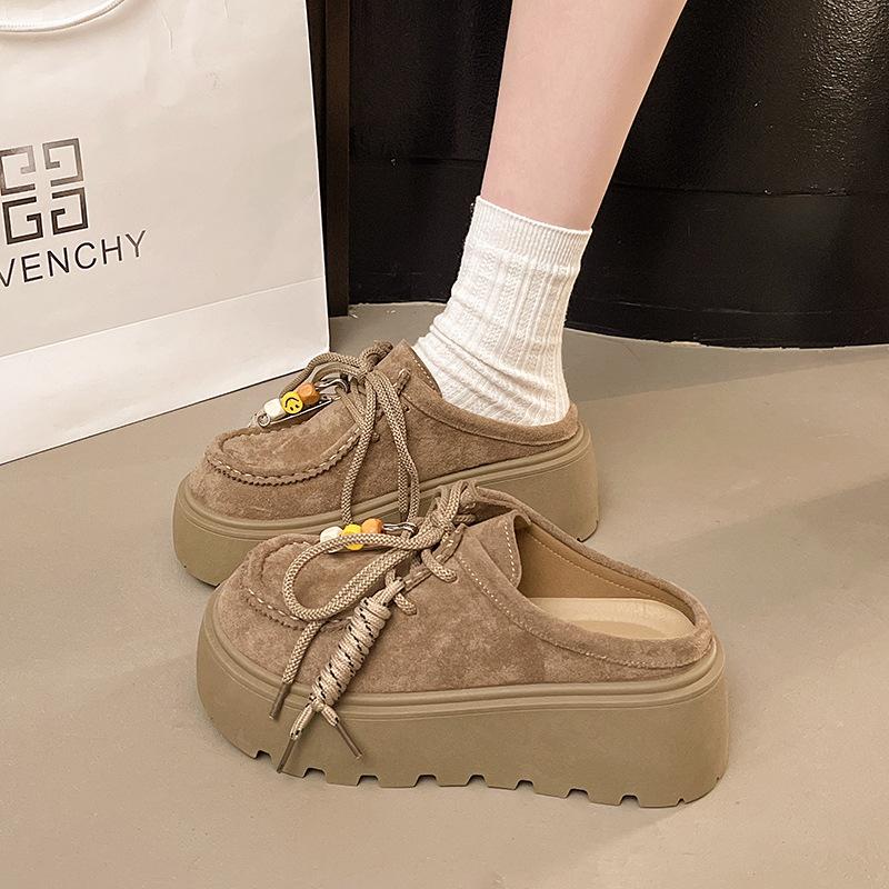 Thick-soled Heightening Bag Head Slippers for Women To Wear Outside the Autumn New Retro Kangaroo Shoes, Half a Tow
