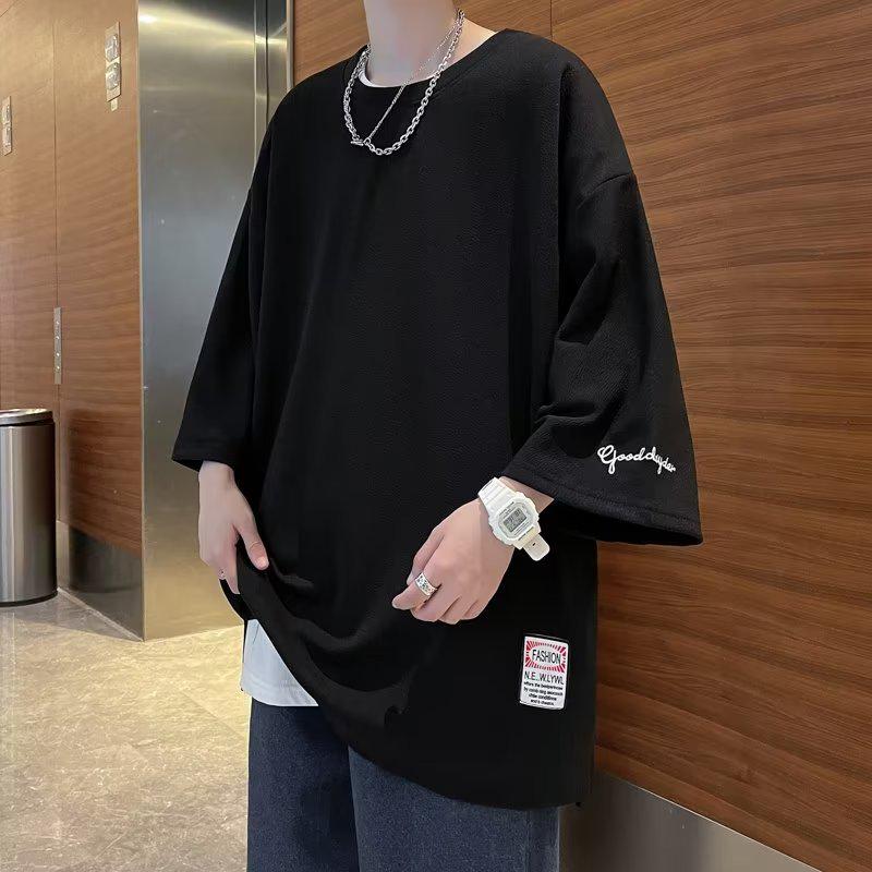 High-End American Style Men's Ice Silk T-Shirt: Stylish Three-Quarter Sleeve Niche Fashion Design