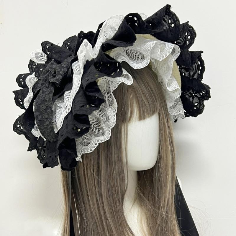 Victorian Dancing Party Anime Hat With Lace Bowknot Floral Design Adjustable Headbands For Women Girls Sun Protecting