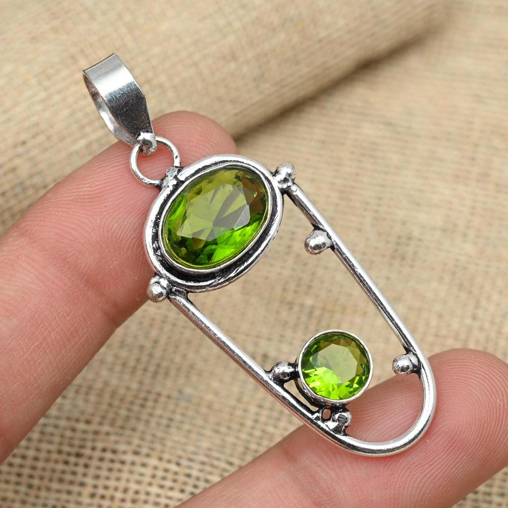 Peridot-Edelstein, handgefertigt, 925er Sterlingsilber, ausgefallener Anhänger, Schmuck, Hochzeitsgeschenk