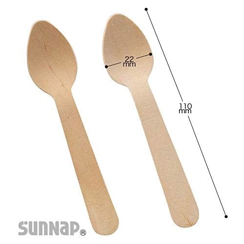 Sunnap Treskjeer til Dessert, 11cm, 100 stk, Uten emballasje, Engangsskjeer i tre til Iskrem og Desserter, Kommersiell bruk