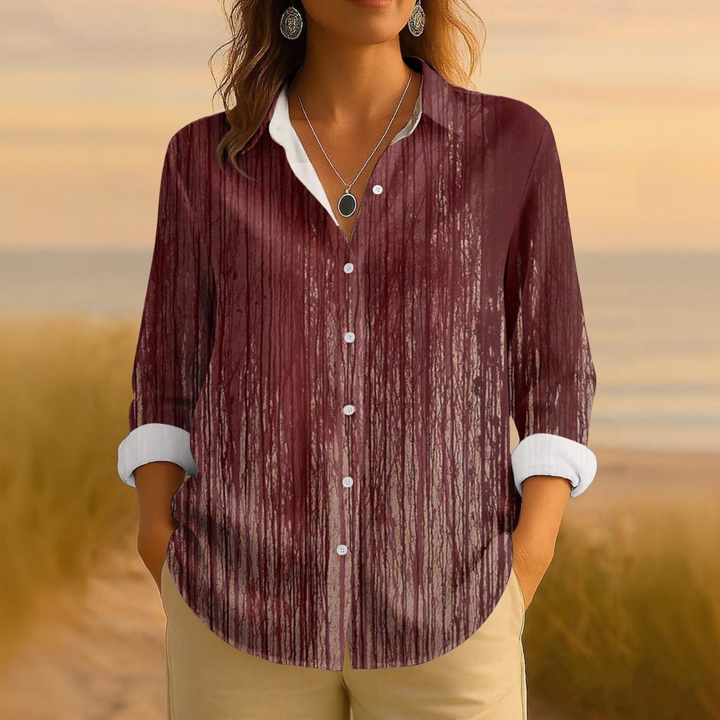 Women's Retro Halloween Printed Button Up Long Sleeved Casual Regular Shirt Collar Top