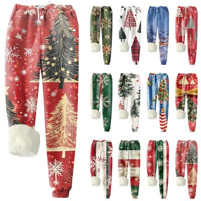Women's Fashion Christmas Printed Sports Loose Thickened Thick Fleece Warm Pants