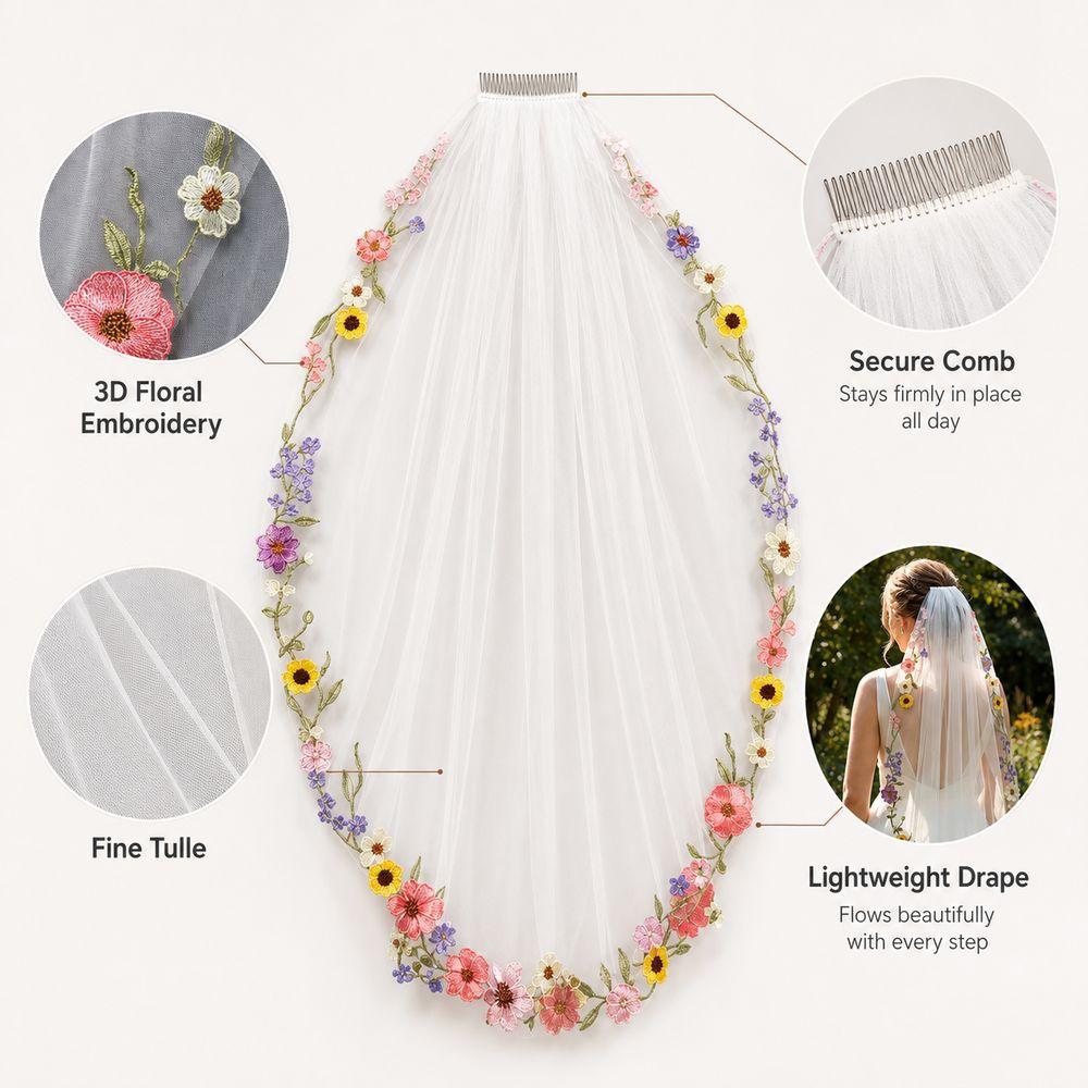 Embroidery Lace Floral Lace Bridal Veil Floral Applique Edge Wedding Veil  Bridal Wear