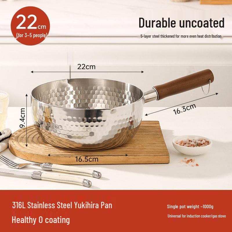 HANDUNYOU 316L Stainless Steel Yukihira Saucepan