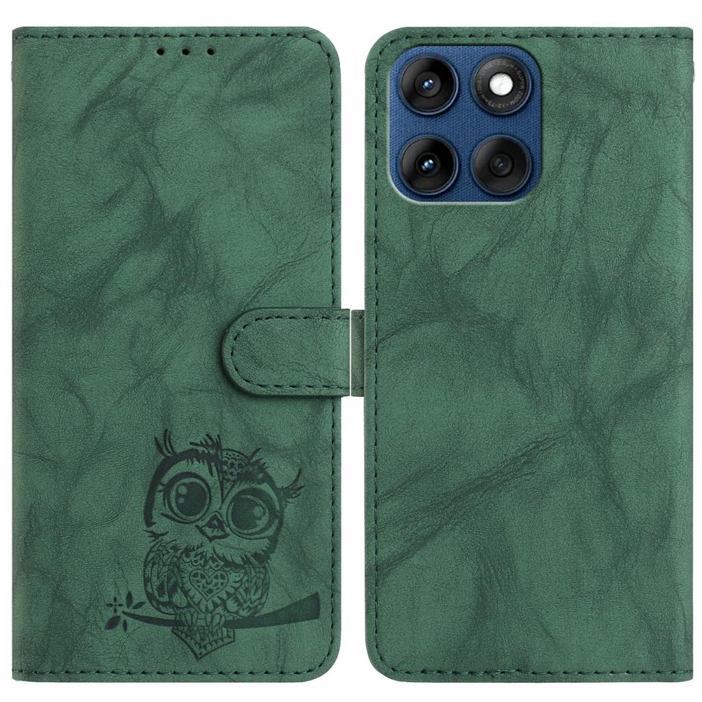 For Motorola Edge 60 5G/60s 5G/Fusion 5G Case Owl Imprinted PU Leather Wallet Phone Cover with Wrist Strap