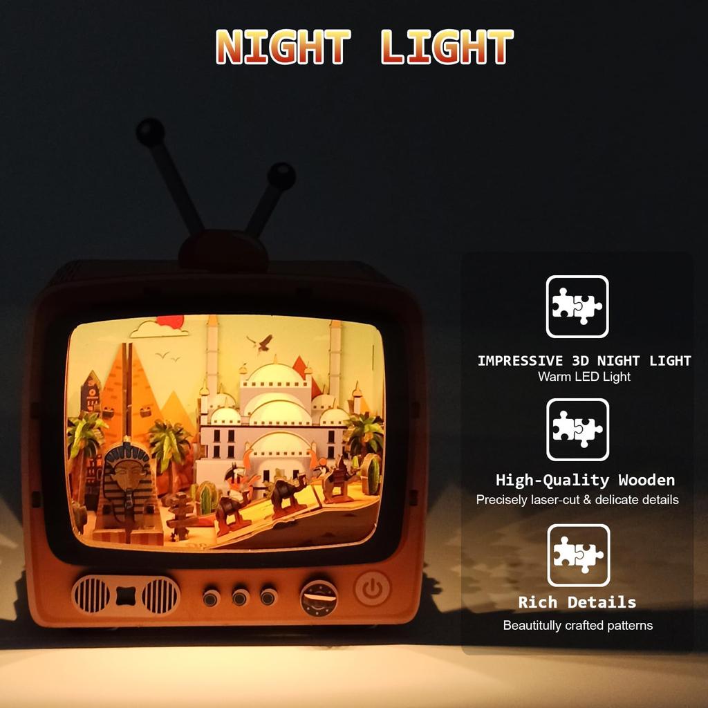 Discover Pyramid 3D Puzzle Night Light DIY LED Wooden Lamp for Kids and Adults Creative Craft Kit and Unique Home Decor Gift - -