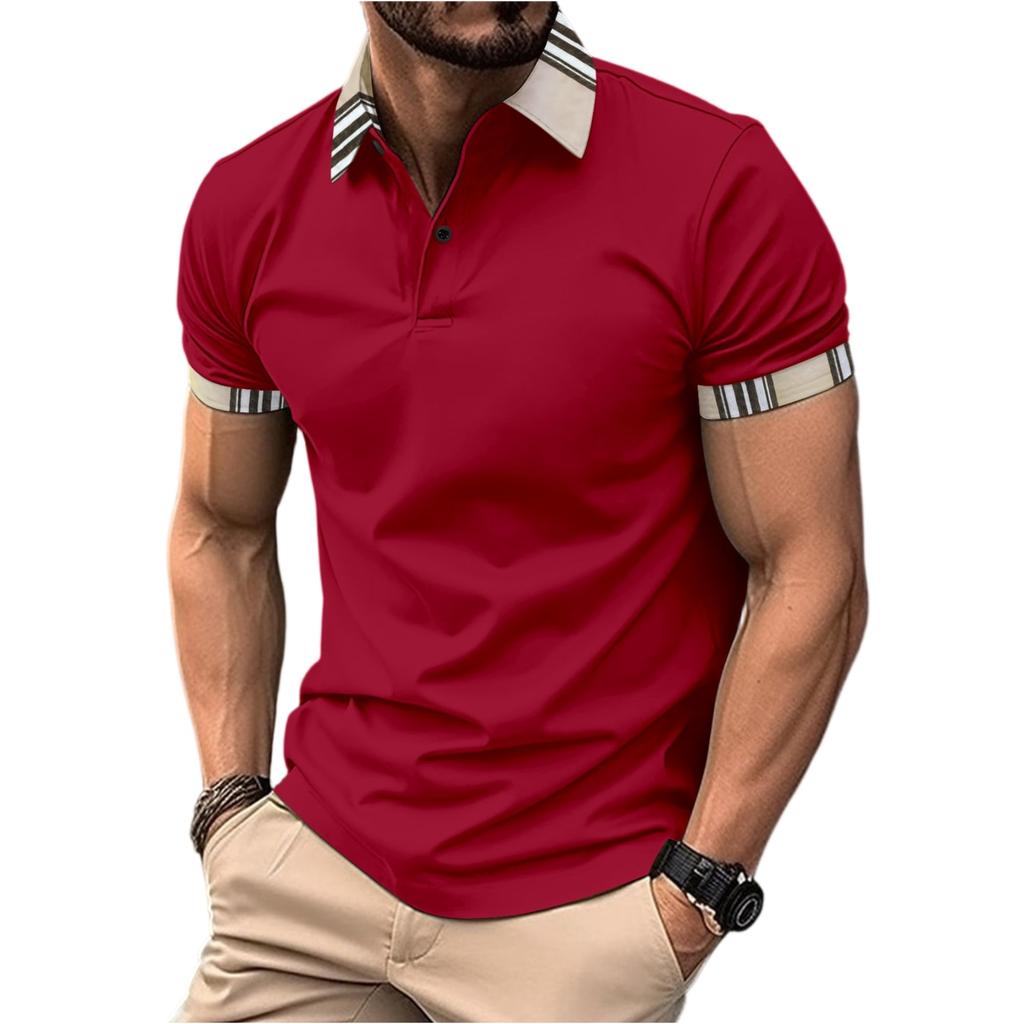 Mehrfarbiges Sport-Freizeit-T-Shirt für Herren - Kragenloses Kurzarmhemd für Herren