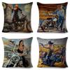 Vintage Sexy Motorrad Lady Kissenbezug Dekor Ölgemälde Cartoon Frauen Kissenbezug für Sofa Auto Polyester Kissenbezug 45x45
