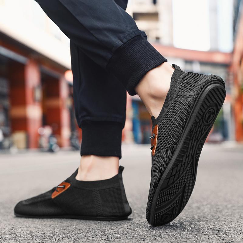 YRZL Casual Men's Shoes Summer Solid Color Mesh Breathable Flats Male Comfortable Lightweight Shoes Man Slip on Loafers for Men