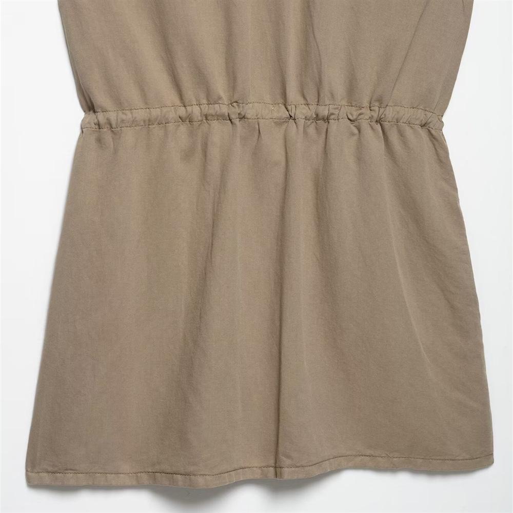 2025 Spring/Summer Women's Slim Fit Sleeveless Lapel Dress with Pocket Detail