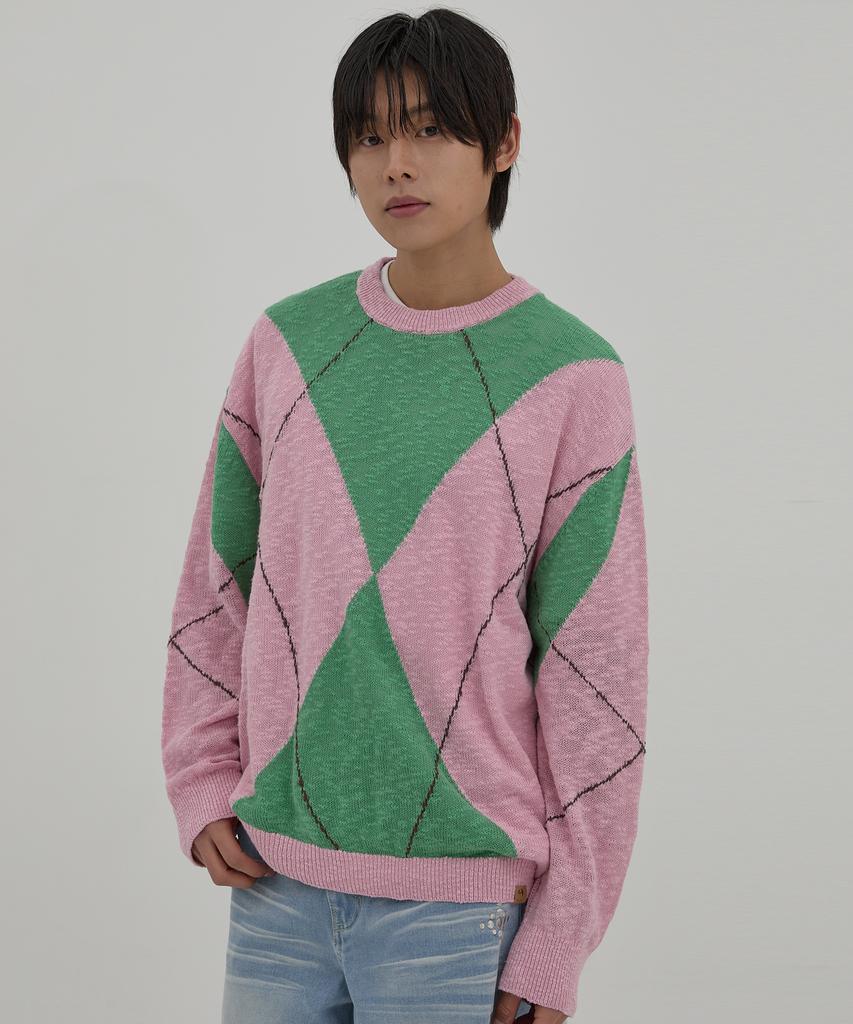 WAIKEI Big Argyle Boucle Knit Green