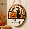 Layered Wood Craft Halloween Round Door Hanger, 3D Pumpkin Ghost Owl Welcome Sign, Solid Plaque Farmhouse Front Wall Hanging Decor for Home