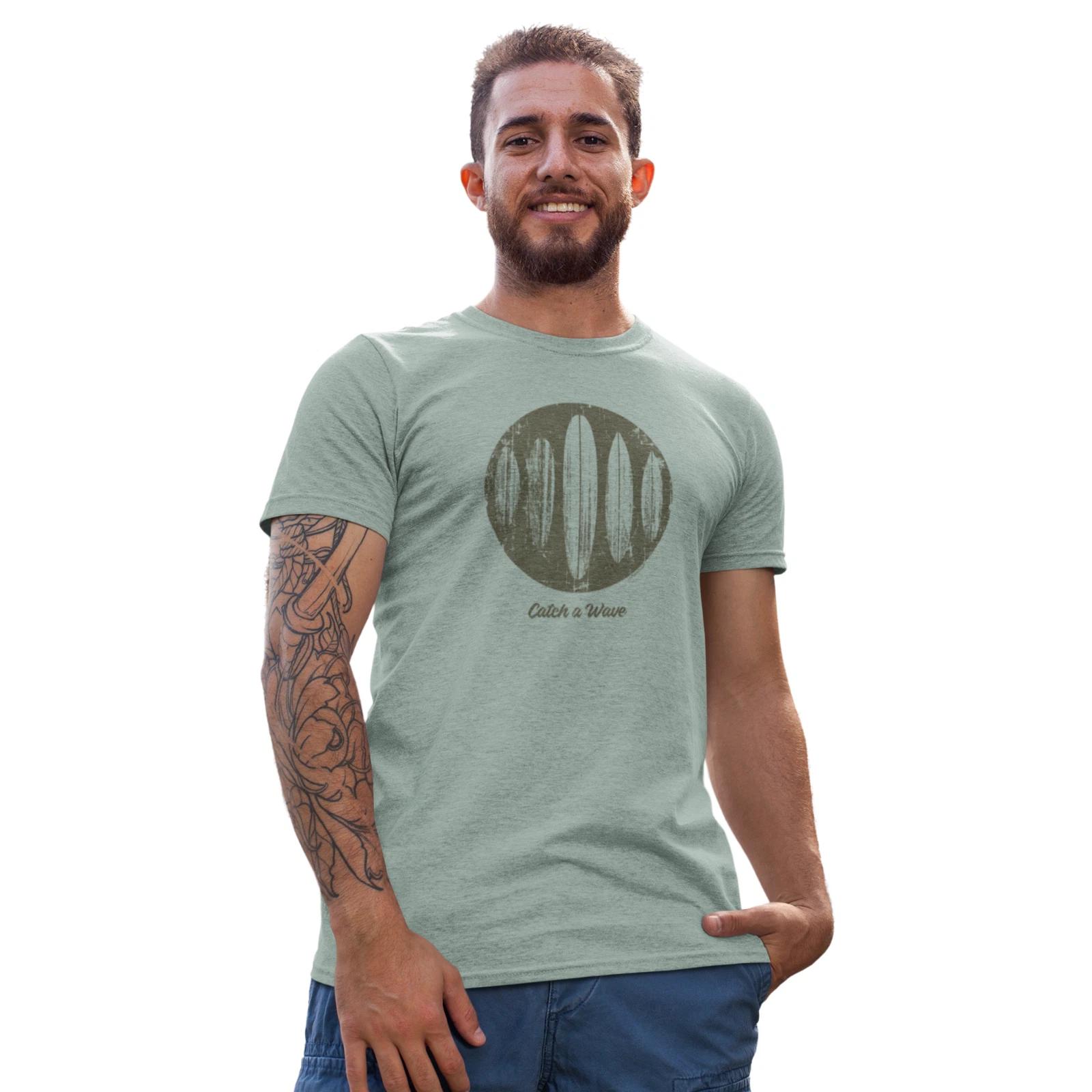 Catch a Wave Hand Printed Vintage Look Surfing T-Shirt Birthday Gift S
