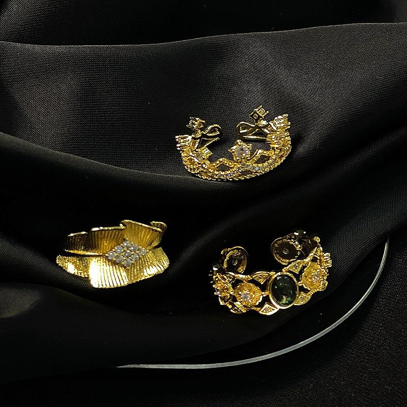 Retro Gold Medieval Pleated Temperament Open Ring Women'S Niche Design Advanced Sense Light Luxury Fashion Ring