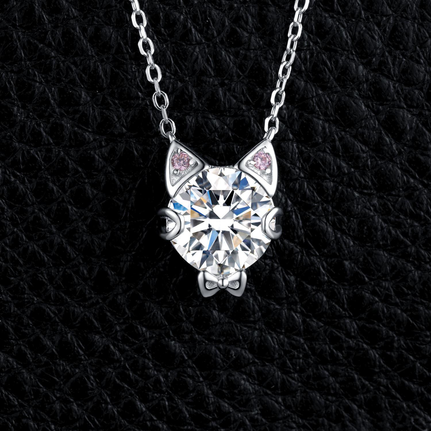 

Jewelrypalace Новое поступление Love Cat 3ct круглый кубический цирконий 925 стерлингового серебра кулон ожерелье для женщины модный подарок 45cm