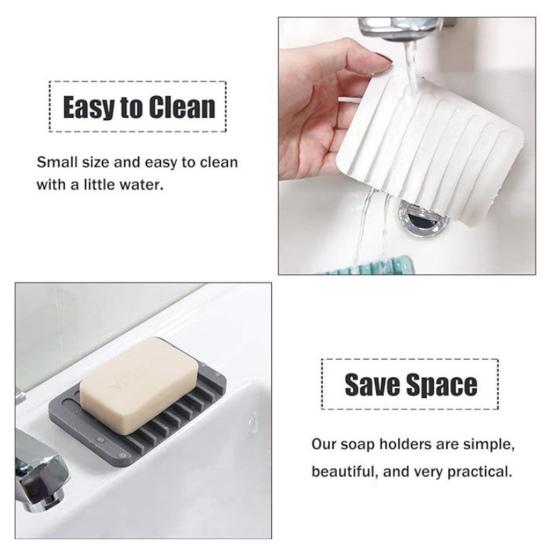 Self Draining Soap Dish Silicone Soap Tray Waterfall Drainer Soap Holder for Bathroom Shower Bath