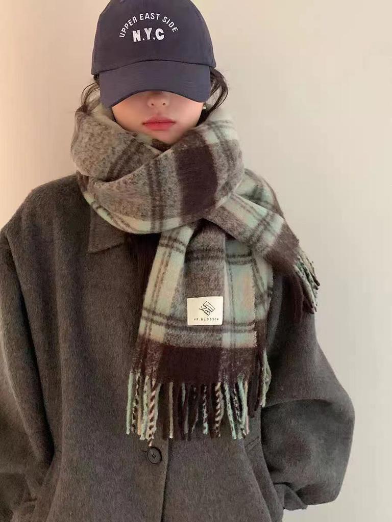 Long Plaid Scarf Women's Autumn and Winter Korean Atmosphere Tassel Shawl Fashionable Versatile Thickened Warm Scarf