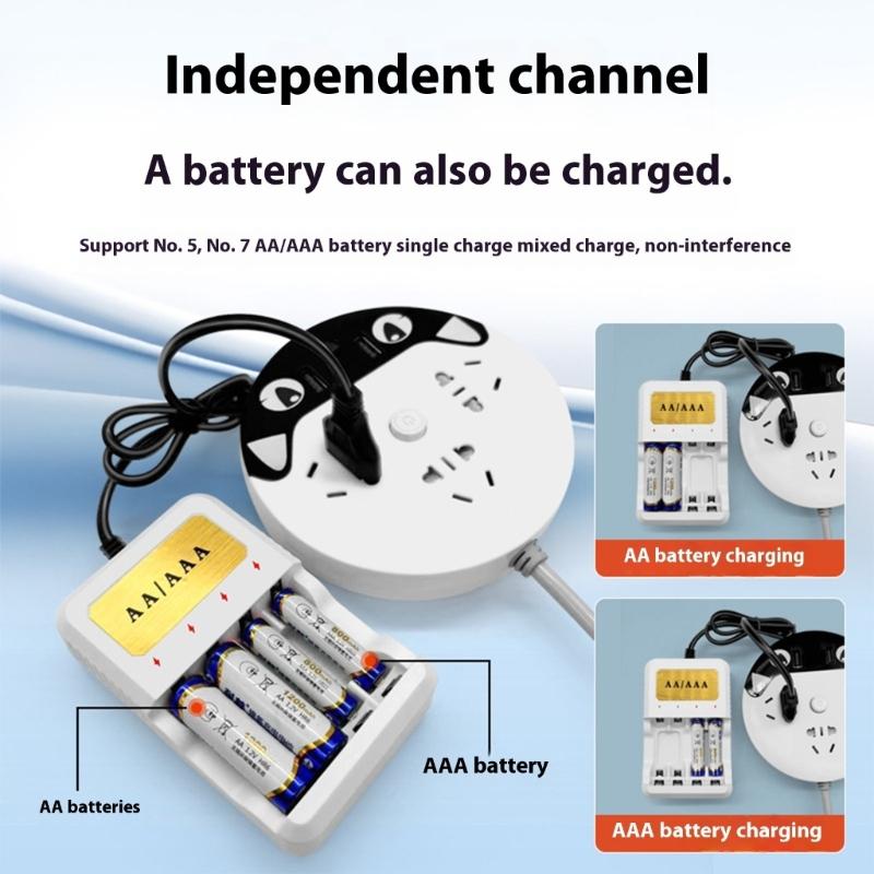 Intelligent Battery Charger Base for 1-4pcs Rechargeable 2A 3A Batteries 4-Channel Fast Charging Dock Stand White