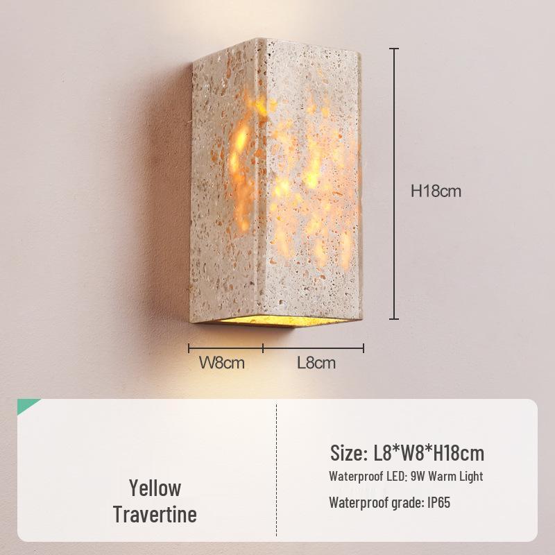 Wabi-sabi Style Yellow Travertine Wall Lamp for Bedroom, Courtyard, or Balcony - Waterproof Outdoor Light.