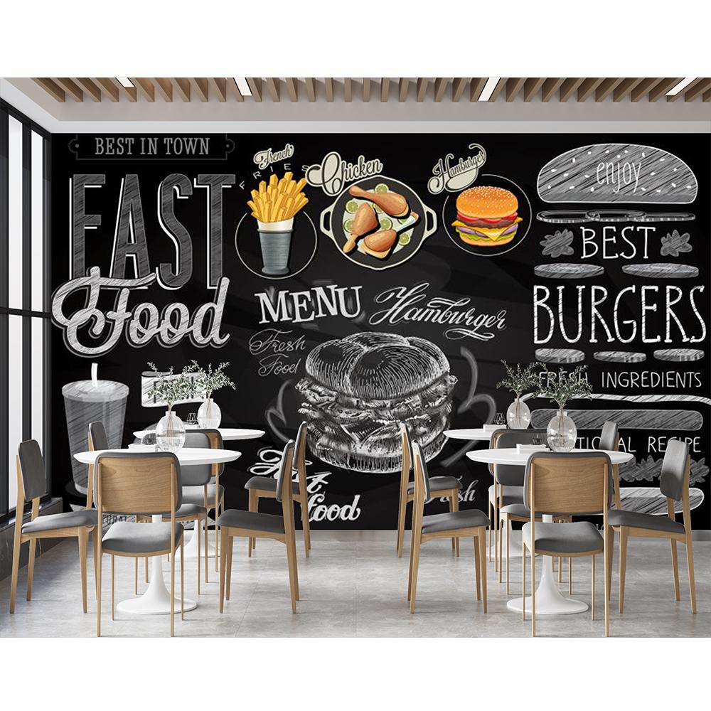Hamburg Wall Mural Decoration 3d Retro Wallpaper Fashion Fast Food Burger Wall Mural, Suitable For Restaurant Snack Store