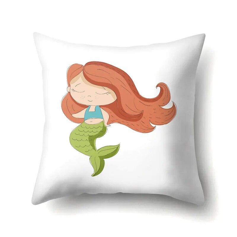 Mermaid Little Girl Pillowcase Car Waist Pillow  Cushion Sofa  toon Pattern