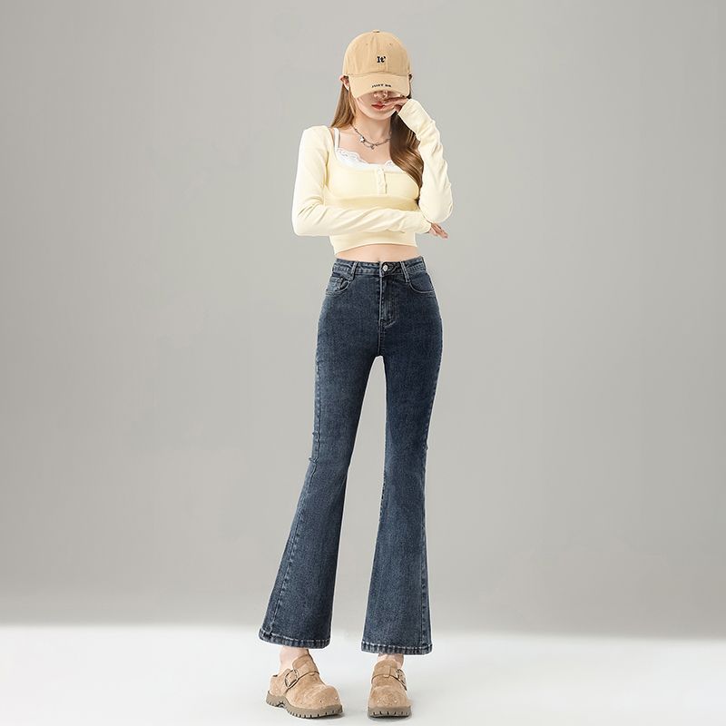 Spring Summer Blue Micro Flare Petite Slim Vintage Black Nine Points Denim Pants For Women Casual Pants Oversize Denim Trousers