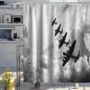 Warcraft Deck Jet Fighter Shower Curtain for Military Fans Bathroom,Warship Plane Coast Shower Curtain Fabric Bathroom Curtains