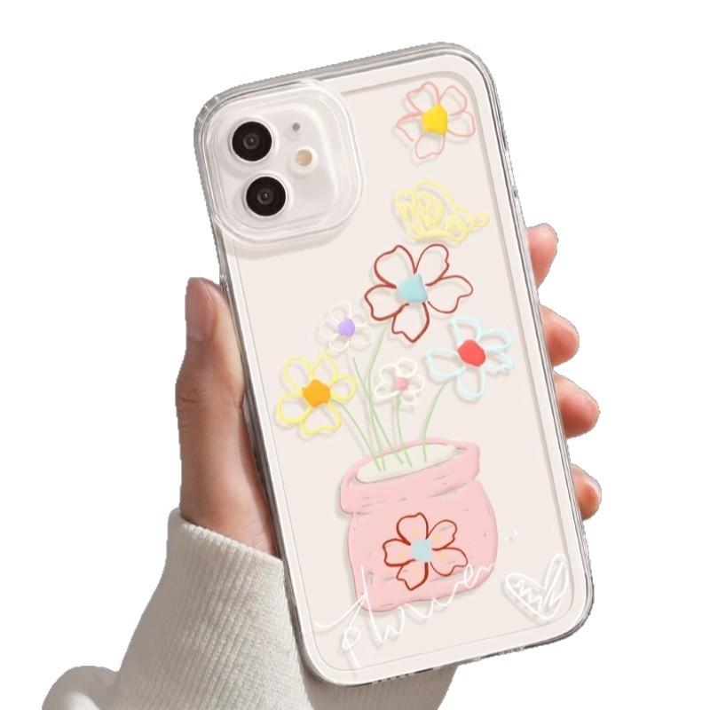 Oil Painting Vase for IPhone16 Creative 15 Transparent 14 Phone Case for IPhone13 Popular Protective Case 12