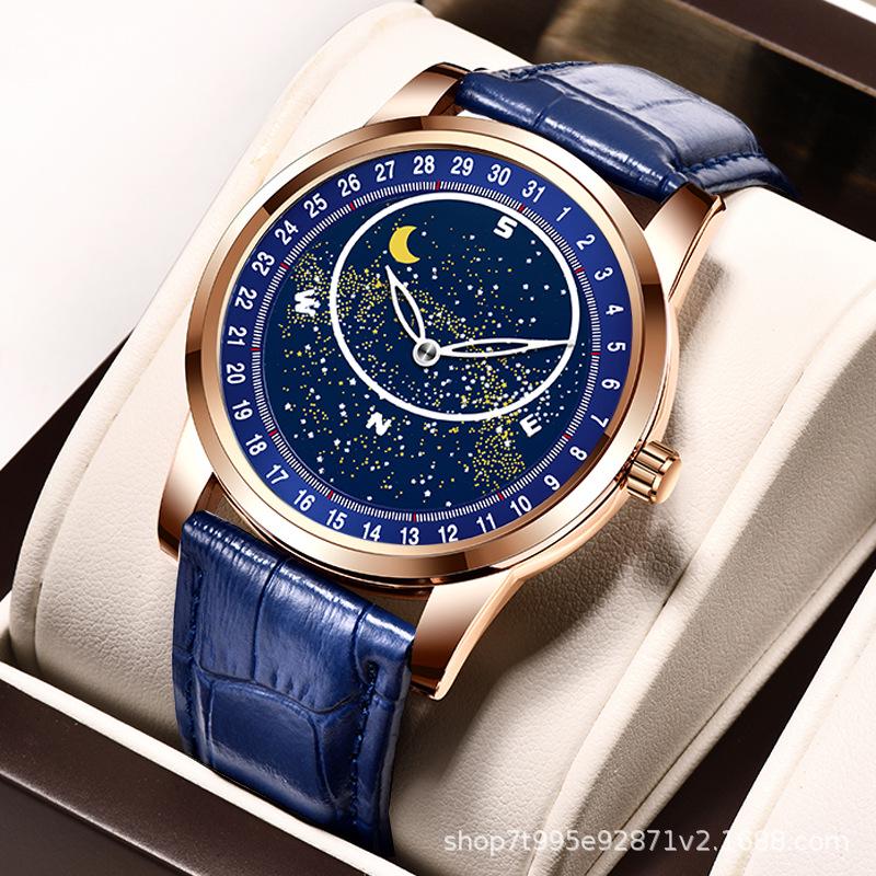 

Мужские кварцевые часы «Звездное небо» с календарем и люминесцентной функцией - Модный, повседневный, водонепроницаемый дизайн