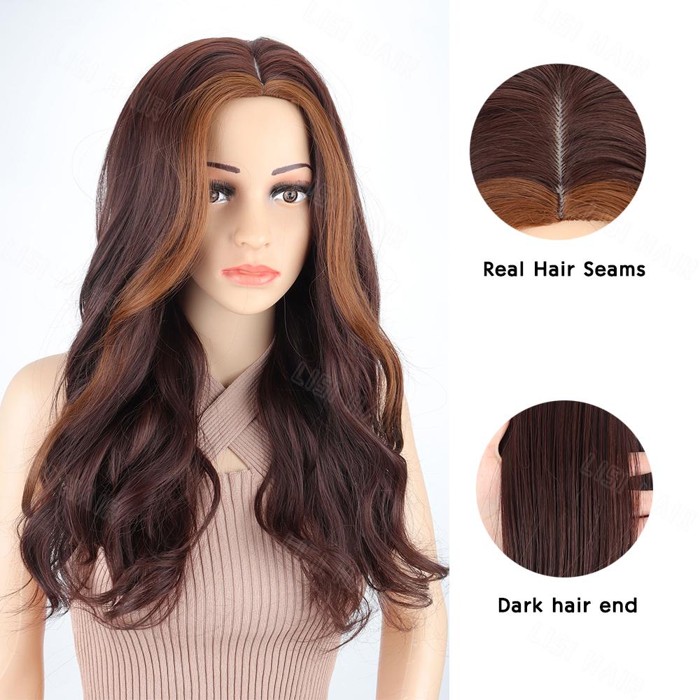 MISSQUEEN Long Wavy Blonde Wigs For Women Middle Part Synthetic Wig Natural Looking Heat Resistant Fiber Wigs