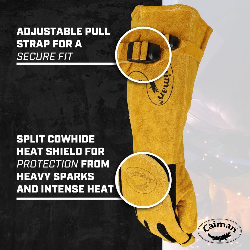 Caiman Kontour Black American Deer Welding Gloves with Cotton Fleece Long Cuff Skin/Boarhide Liner, (Large)
