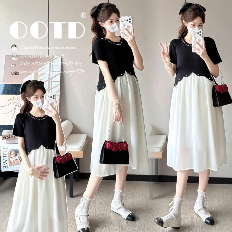 Summer Chic: Maternity Faux Two-Piece Slimming Chiffon Dress 2XL