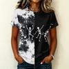 Women's Casual Short Sleeve Round Neck Pullover T-Shirt with Halloween Print