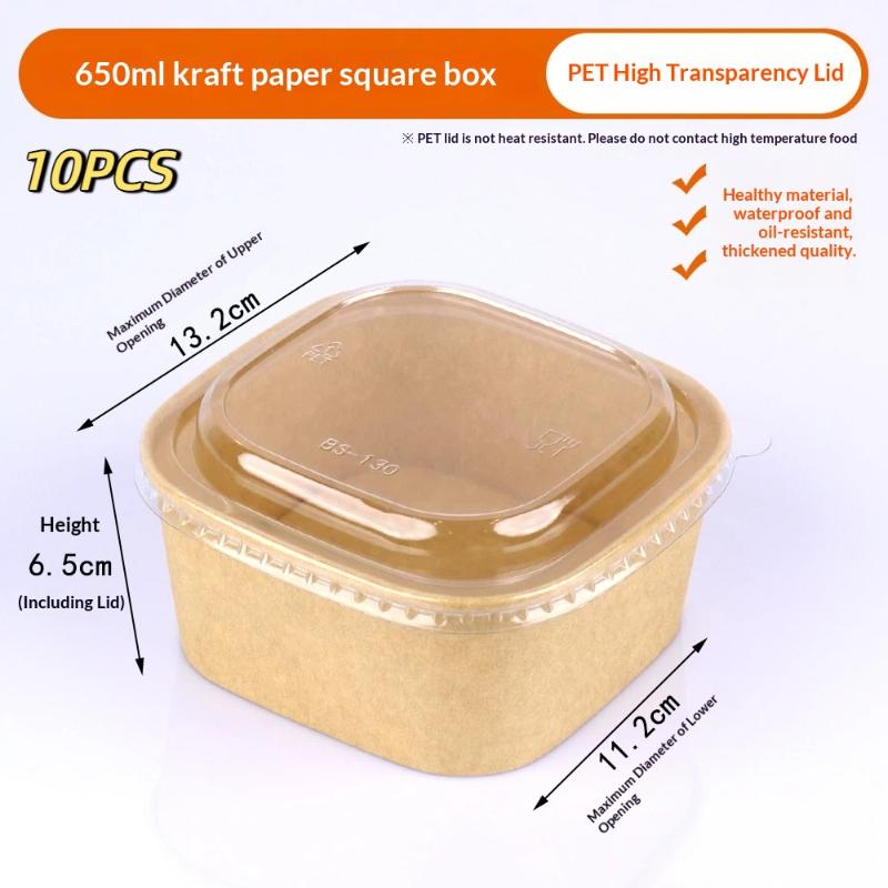 10Pcs Disposable Lunch Box Kraft Paper Square Lunch Box Fast Food Packing Boxes Paper Bowls With Lid Household Bento Boxes