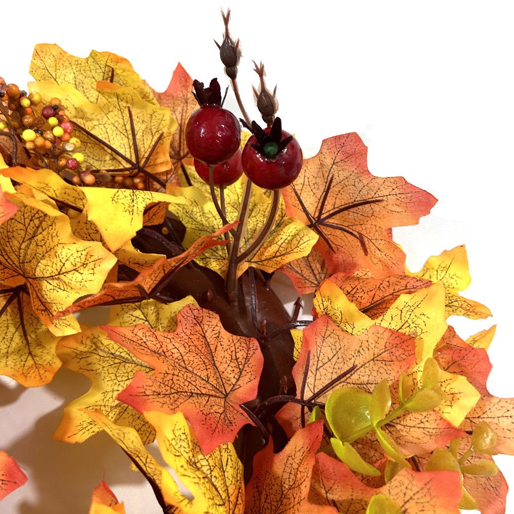 Simulation Christmas Wreath, Autumn Maple Leaf Pomegranate Berry Decorative Wreath Harvest Festival Home Window Ornament