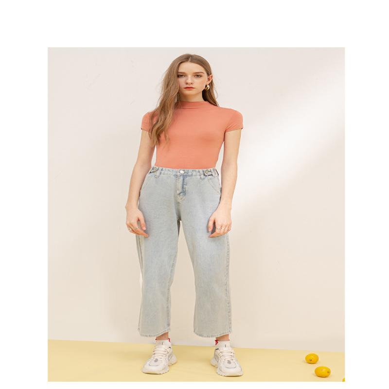 CANVAUS Women'S Summer New Half-High Collar Modal Short-Sleeved Slim T-Shirt