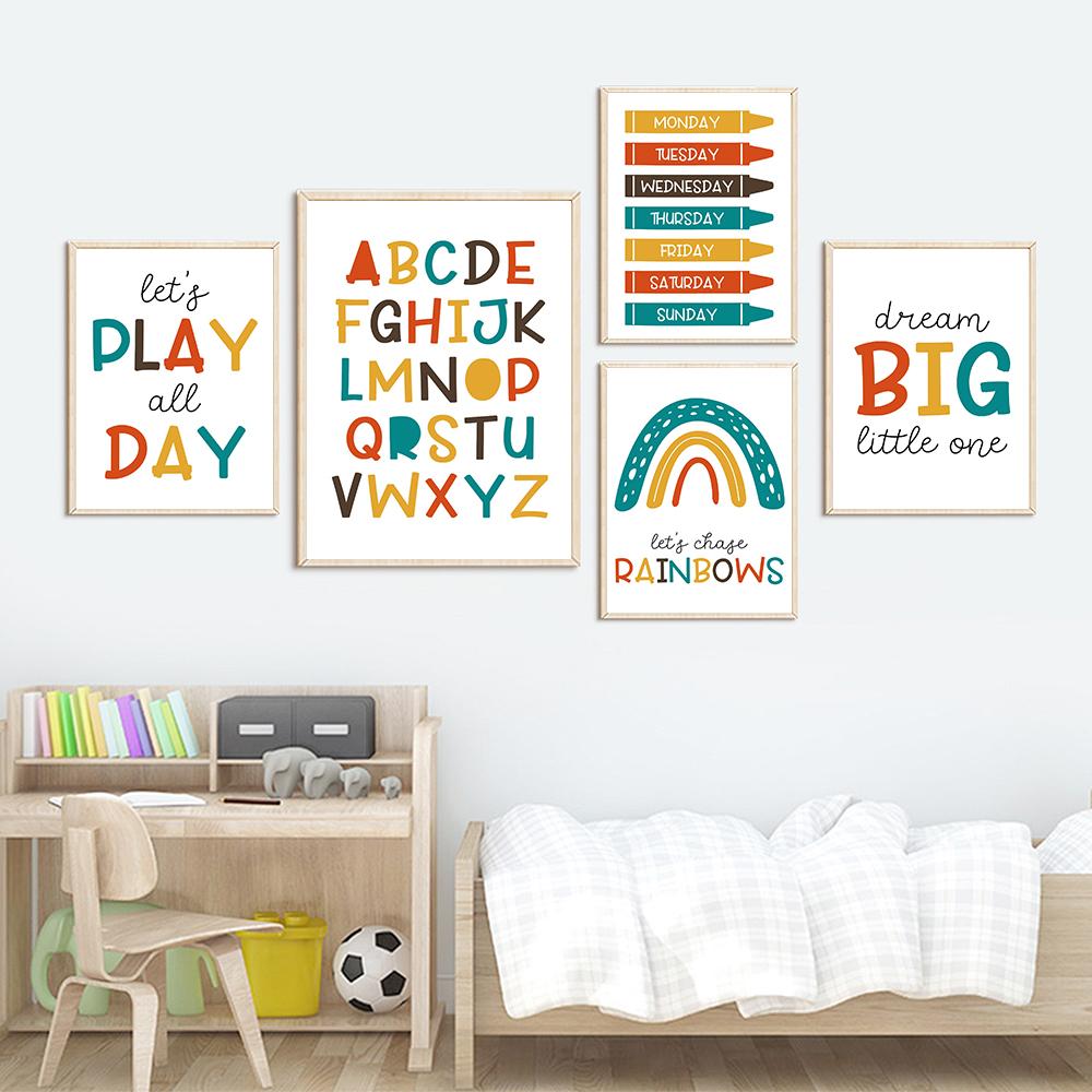 Duhová abeceda číslo barevný umělecký plakát vzdělávací plakát pro děti bez rámu malba na plátně nástěnný obrázek do dětského pokoje domácí dekorace