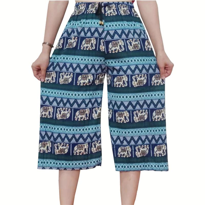 Elefant Korte Bukser Justerbar Elastisk Midje Stropp Unisex Kvinner Menn Trykk Thailand Casual Streetwear Strand Sommer Boho Bohemsk Retro Vintage