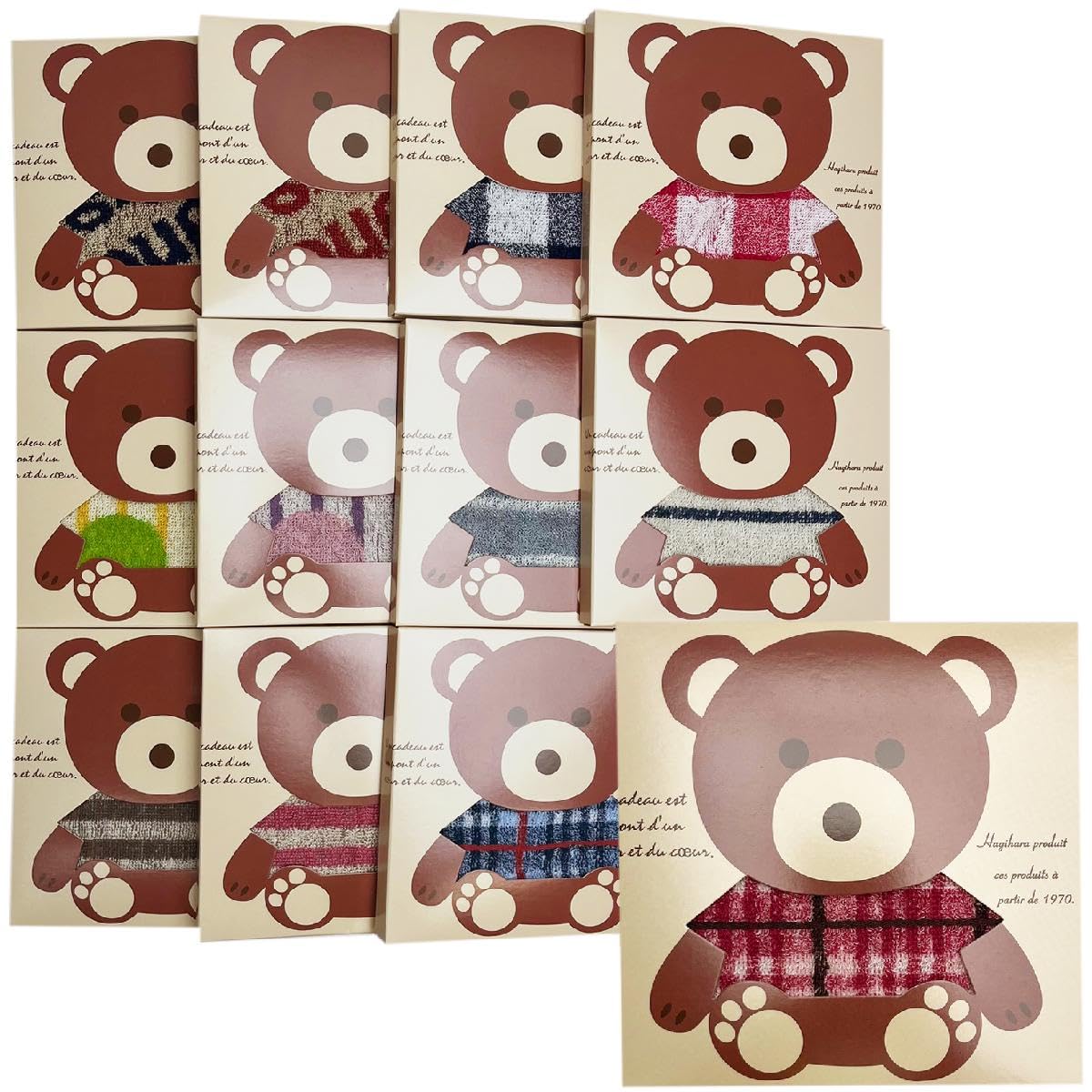 

Bear Package Towel Handkerchief Gift Set of 12 Towel Hagiwara Assorted Colors and Patterns Individually Wrapped Colors and Patterns Graduation