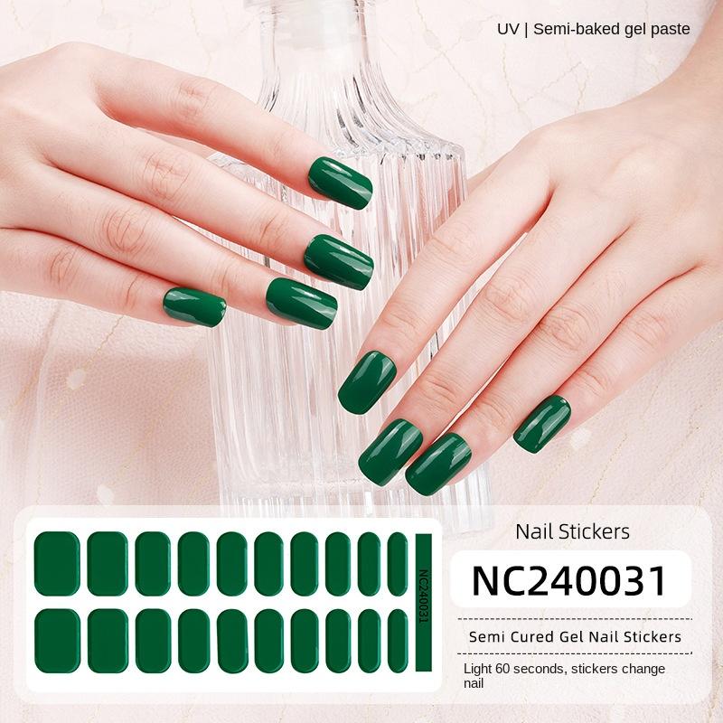 New Solid Color Simple Semi-cured Nail Stickers 20 Finger Gel Nail Stickers
