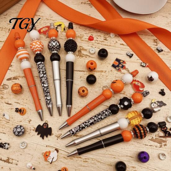 Customizable Stylus Pens 8PCS Halloween Beadable Pens, Assorted Acrylic Beads Decor, DIY Ballpoint Handcrafted Gifts for Best Friends Pen Set Holiday